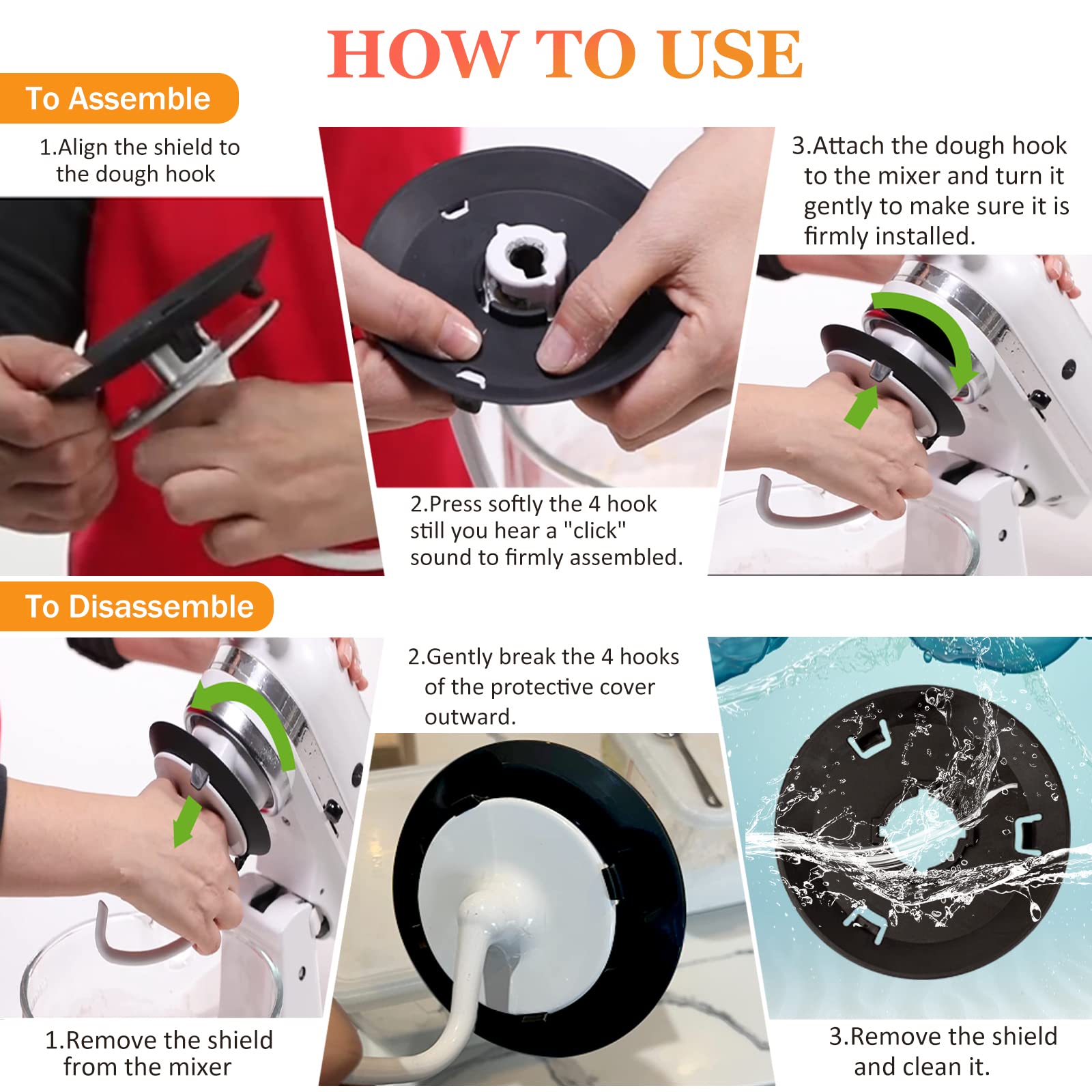 Dough Hook Shield Compatible with Mixers - Fits for C Shape Dough Hooks Stand Mixer Attachment - Food Grade Prevents Your Dough from Climbing Up and Clogging Up Your Mixer