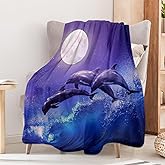 Kieetlan Dolphin Printed Flannel Throw Blanket, Dolphin Fleece Blanket for Couch Sofa Bed 50"x60", Comfy Silky Blanket for Kids Teens Adults All Seasons Use