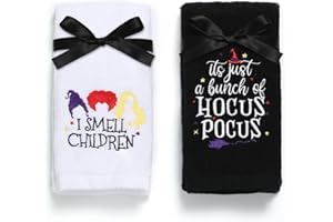 Maracco Halloween Hand Towels 100% Cotton Embroidered I Smell Children, Hocus Pocus, Bathroom Kitchen Dish Towels Gift 14x29 Inch Set of 2