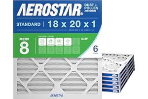 Aerostar 18x20x1 MERV 8 Air Filter, 6 Count, ACTUAL SIZE (17.50 x 19.50 x 0.75), HVAC, Air Conditioning & Furnace Filter Captures Dust, Lint & Pollen (MPR 600 / FPR 5), Made in USA