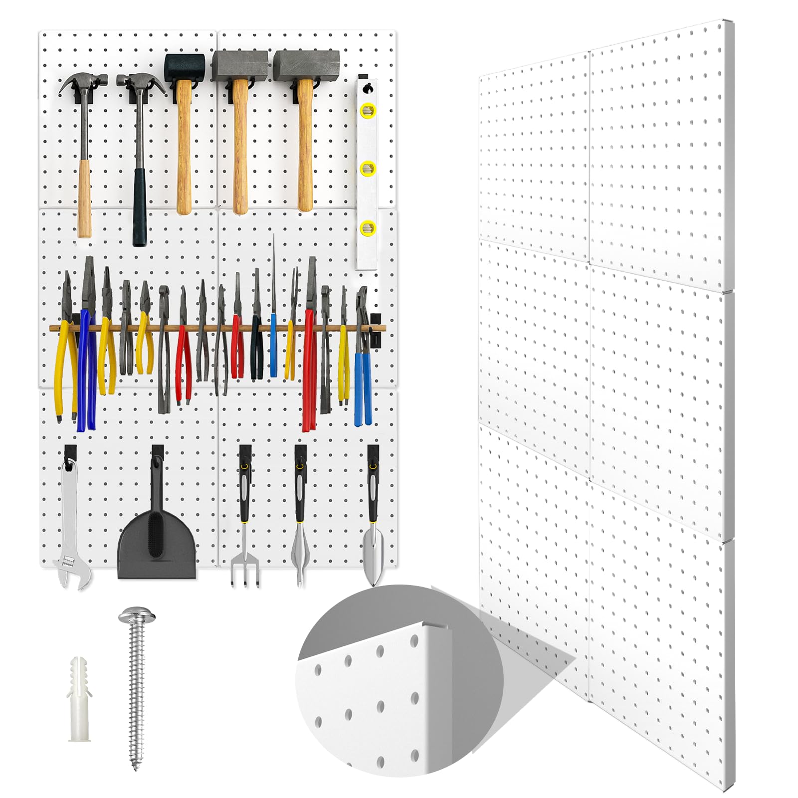 Hivio Peg Board, 6 Pack Metal Pegboard Panels White Pegboards Wall Organizer with Bent Frame Large Heavy Duty Peg Board for Walls Home, Garage Tool Storage, Workbench, Craft Room, Kitchen
