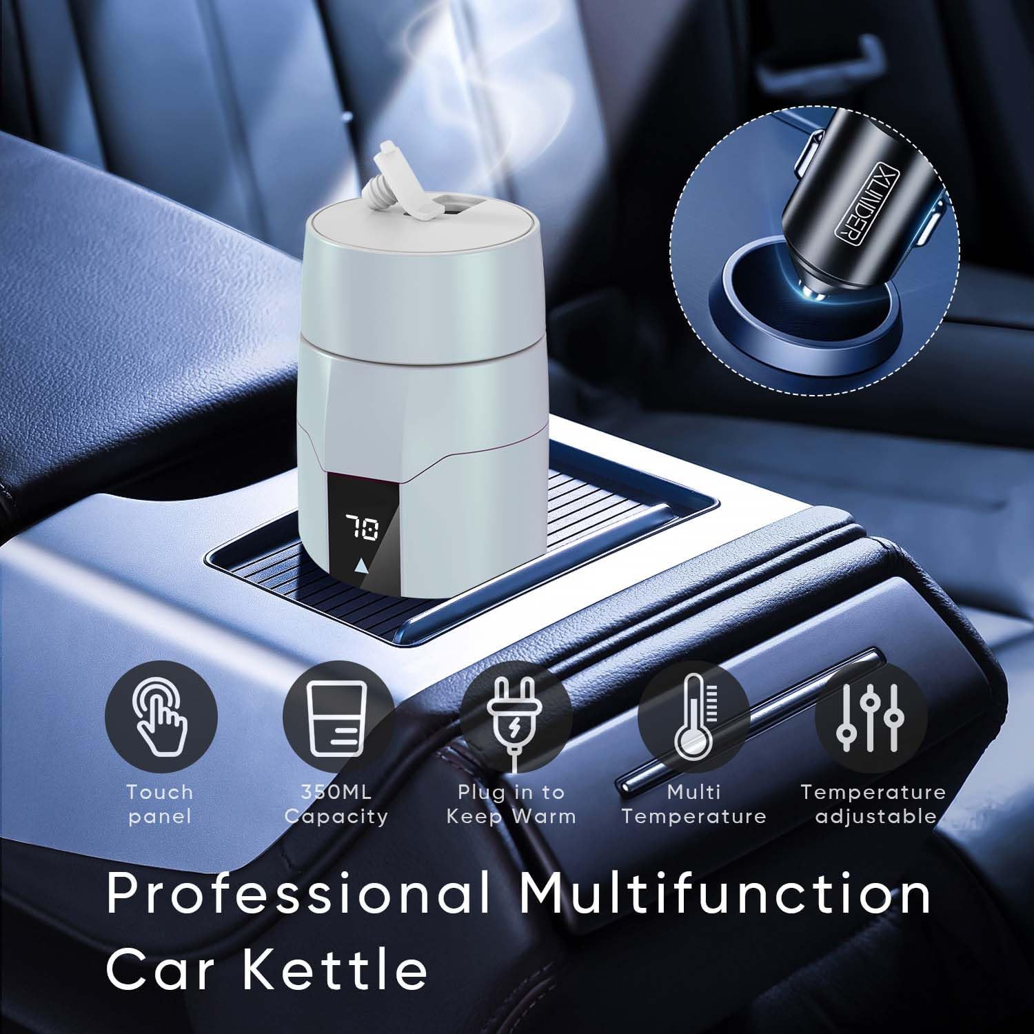 12V Auto elektrische Heizung Wasserkocher mit Temperaturregelung,40~100℃einstellbar,Mini tragbare elektrische Wasserbecher,Anti-Leck,80W schnelle Heizung Isolierung Becher,Auto- Abschaltung,Gray 2