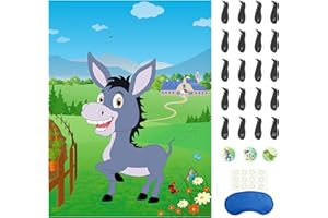 Morcheiong Pin The Tail on The Donkey Party Game with 48 Tails for Kids Birthday Party Supplies Donkey Party Favors Farm Part