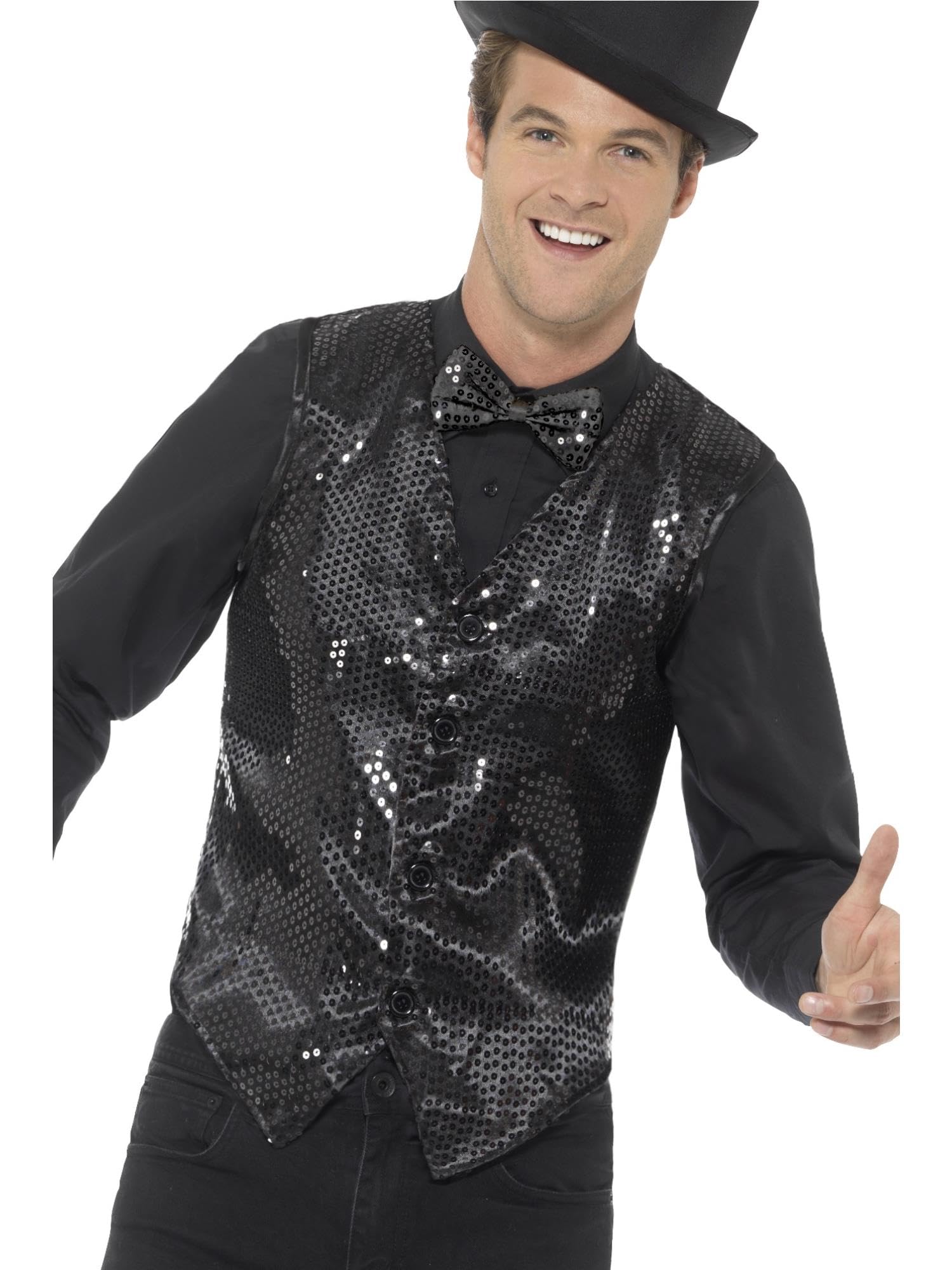 Smiffys Sequin Waistcoat, Black, Party & Carnival Fancy Dress, Party Dress Up Costumes Halloween
