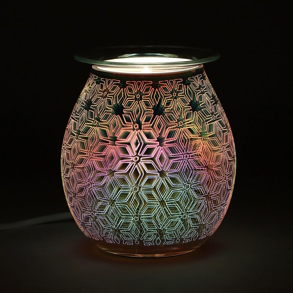 Multicolor Glass 3D Geometric Flower Light Up Electric Oil Burner - 14cm x 10cm (1 Pc.) - Striking Design & Unique Gift, Durable Material - Perfect for Home Decor