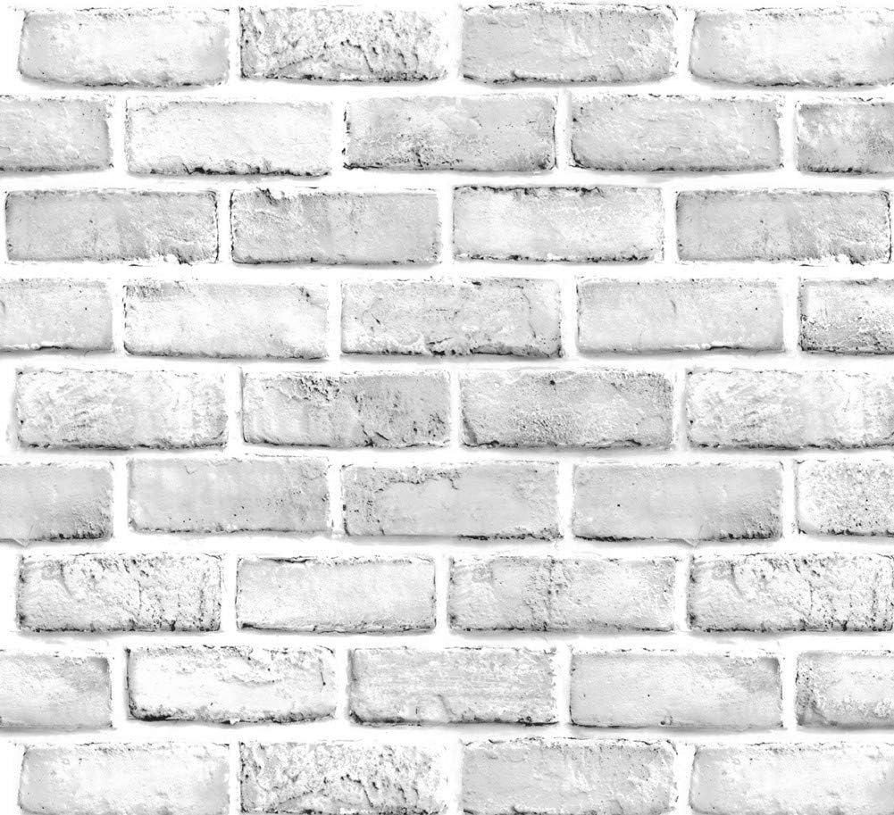 TJLMCORP- Waterproof White Gray Brick Wallpaper Self-Adhesive Wallpaper Rust Red Brown Brick Pattern Peel-Stick Wallpaper (17.7"x393", White)