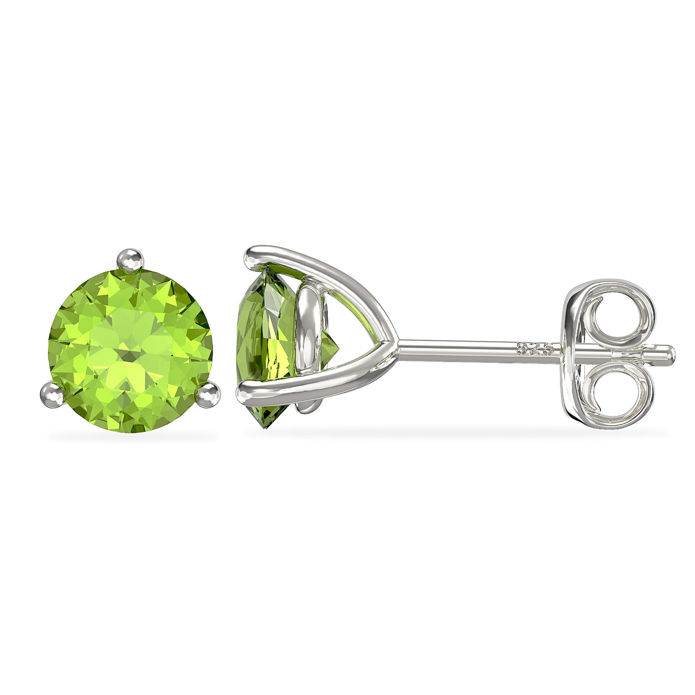 Aeon Birthstone Stud Earrings - August Green Peridot | 925 Sterling Silver & Cubic Zirconia | Polishing Cloth Included | One Pair