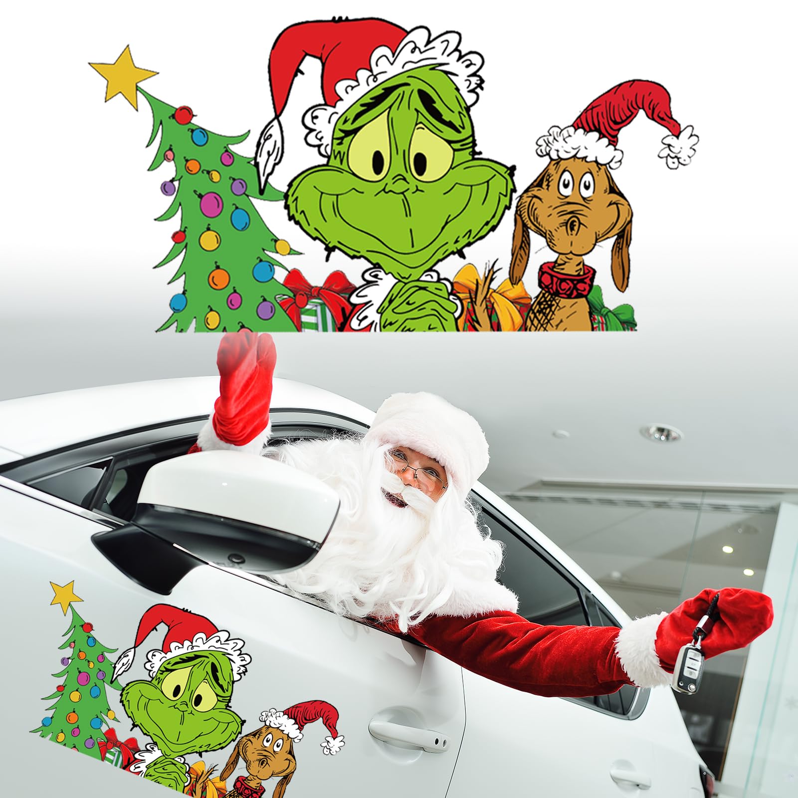 Photo 1 of 11.8x28.2 Inch Christmas Car Magnets Reflective Cartoon Christmas Refrigerator Magnets Garage Magnet Decals Gift for Car Home Refrigerator Garage Door Christmas Holiday Decorations