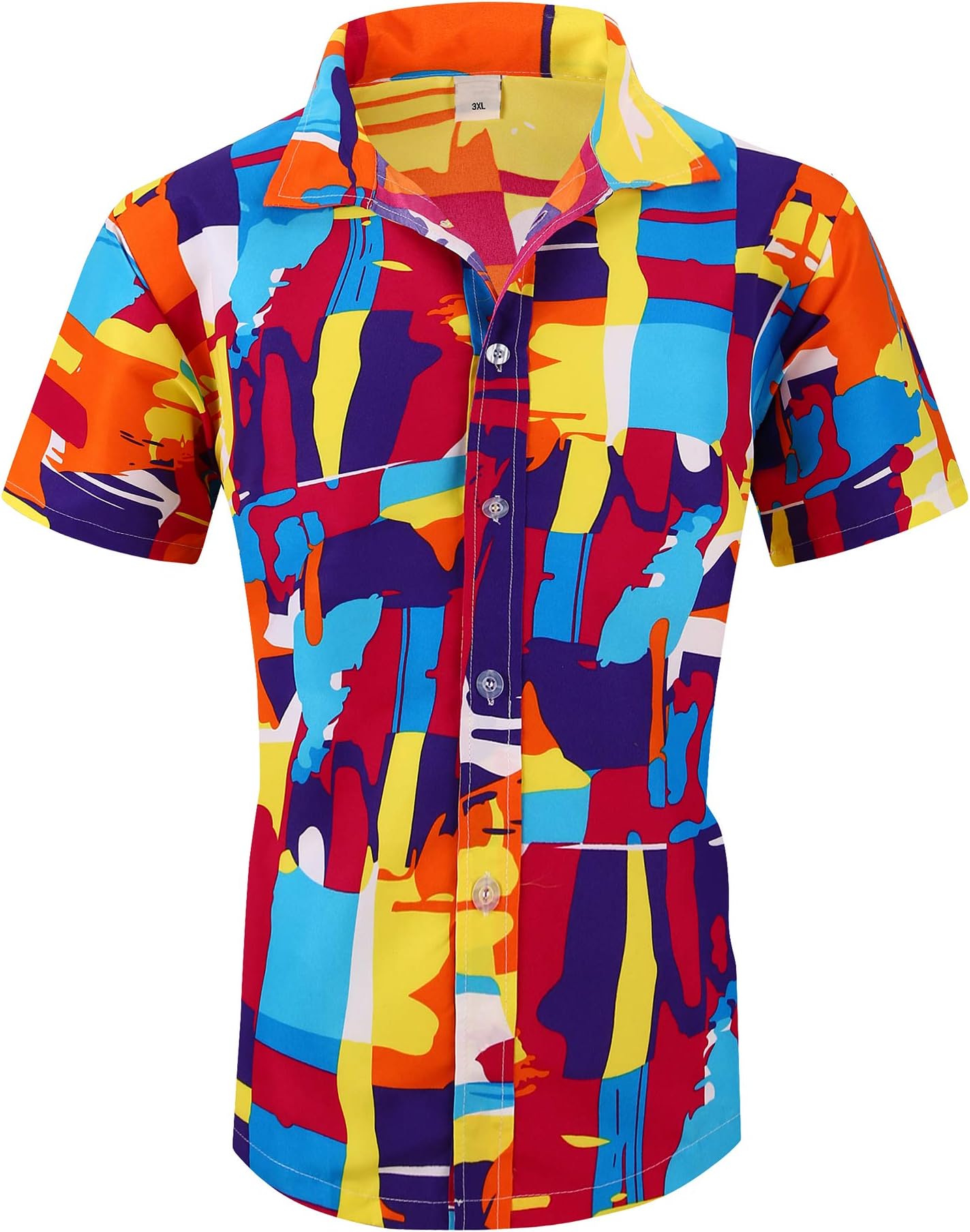 Men Short Sleeve Shirt-Flower Leaf Palm Tree Print Beach Button Down Hawaiian Shirt