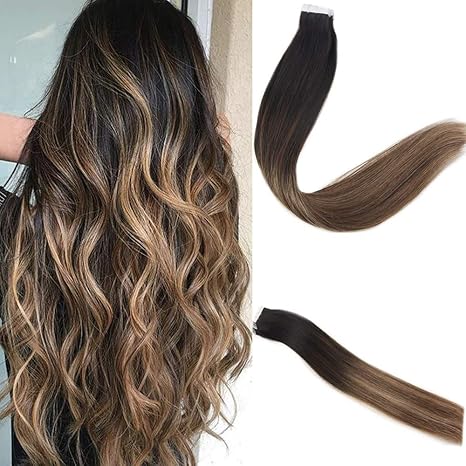 Easyouth Echthaar Tape Extensions Ombre 20 zoll 50g 20Pcs pro Paket Farbe #1B/6/27 1B Fading zu 6 Highlight mit 27 Echthaar T