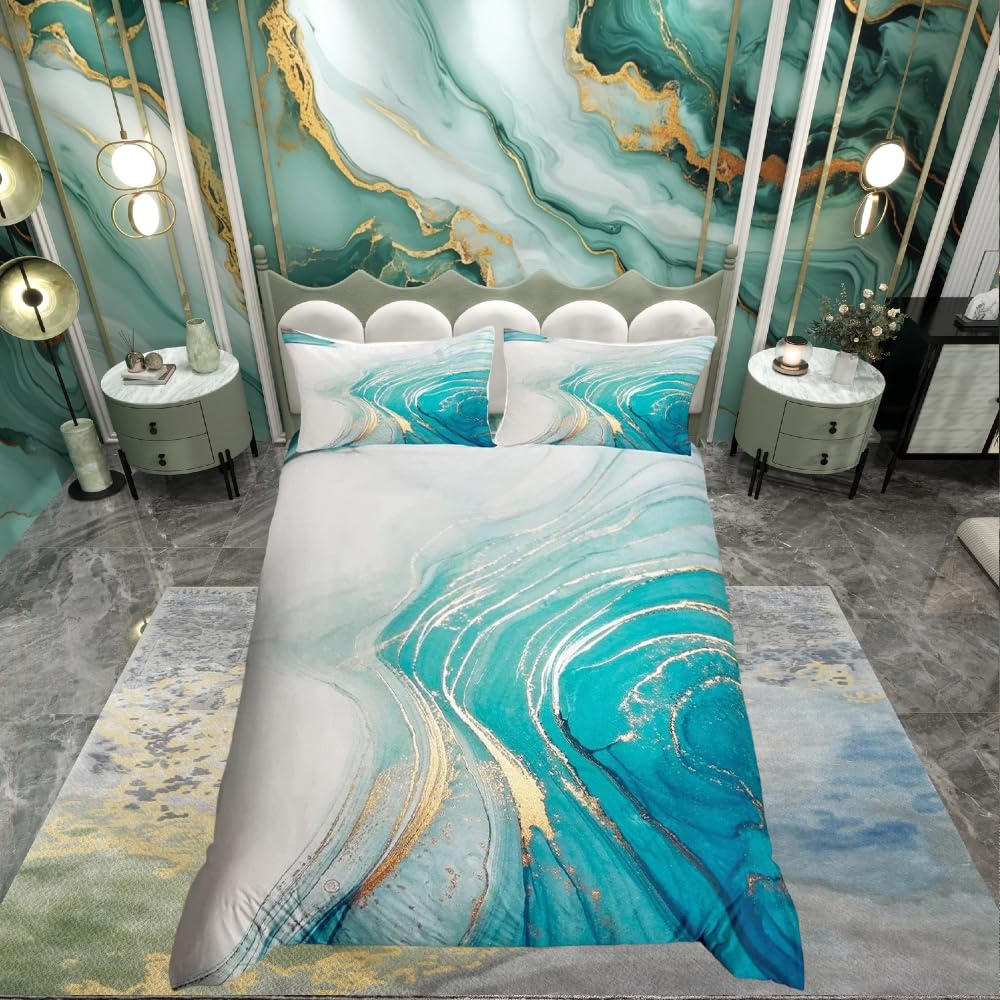 Marble Printed Comforter Cover Set for Boys Girls Adults Marble Pattern Duvet Cover Abstract Art Bedding Set Novelty Modern Design Quilt Cover Bedroom Decor 3Pcs Bedcloths King Size