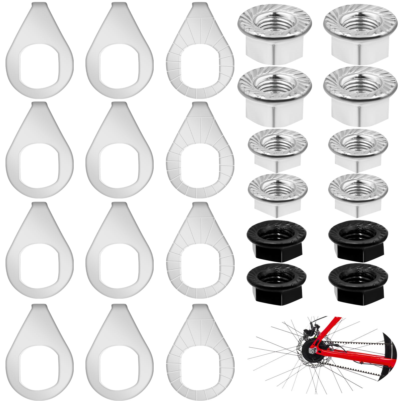 Photo 1 of 24PCS Bike Axle Nuts & Safety Washers Kit, 3 Sizes M8/M9.5/M10 Bicycle Wheel Hub Nuts, Front & Rear Wheel Replacement Parts for Mountain/Road/City/Kids Bikes