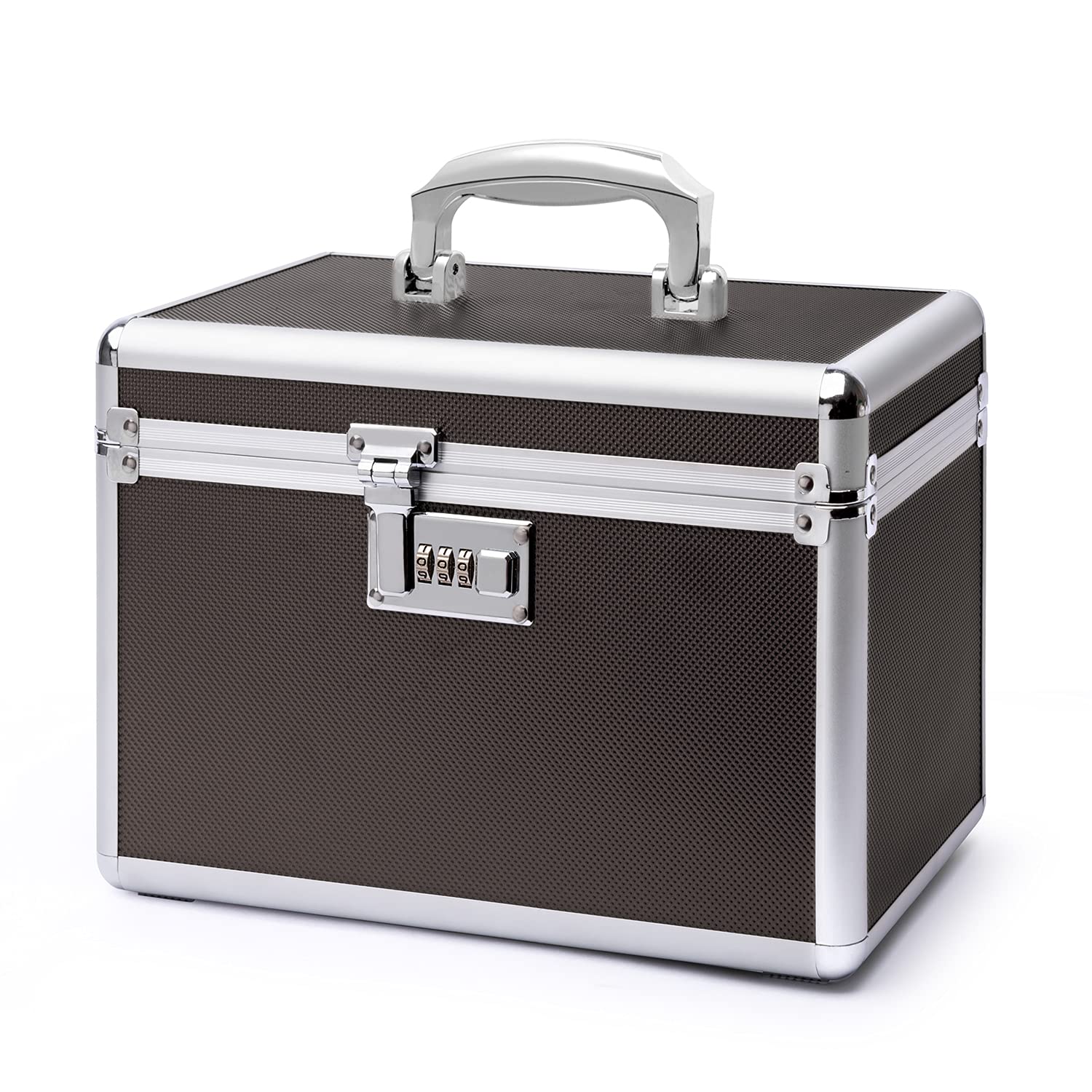 Lockable Medication Box with Portable Storage Case, 10.2''x 6.8''x 6.8'', Childproof Medicine Lock Organizer， Lockbox for Secure Cash, Jewelry, ID Documents (Coffee/Small)