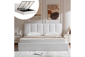 VELOCAVA King Size Lift Up Storage Bed with Headboard, Modern Upholstered Platform Bed with Hydraulic Mechanism, Wooden Slat Support, Under-Bed Storage, No Spring Box Needed, White