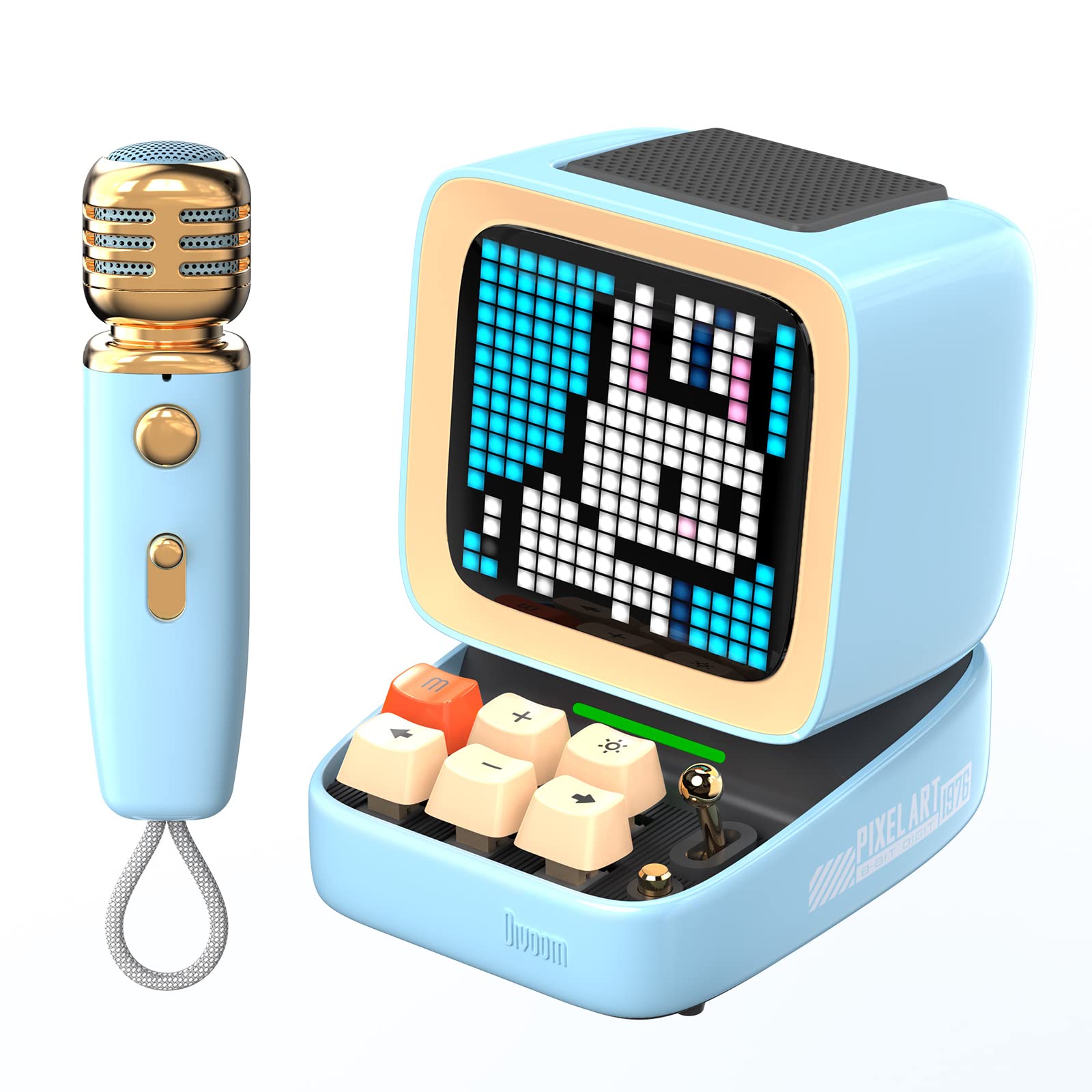 Divoom Ditoo-Mic Pixel Art LED Portable Bluetooth Speaker with Wireless Karaoke Microphone, App Controlled Screen, RGB Keyboard, Games, Alarms for Adults/Kids, Home Party