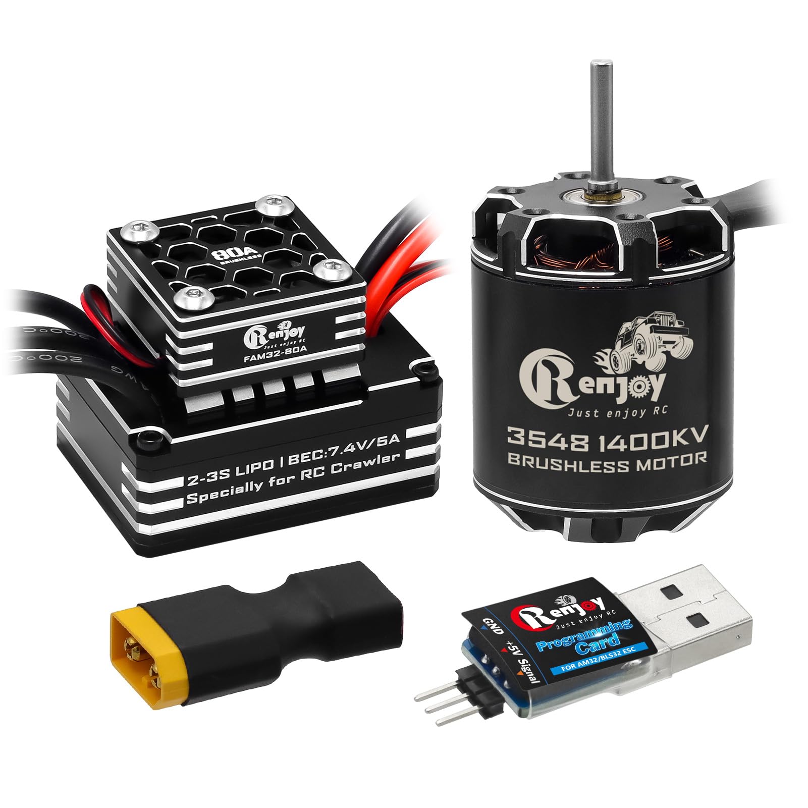 Photo 1 of RCENJOY 3548 1400KV Brushless Outrunner Motor with AM32 80A Brushless ESC Electric Speed Controller and USB Linker Programming Card for 1/10 Remote Control Crawler Upgrade