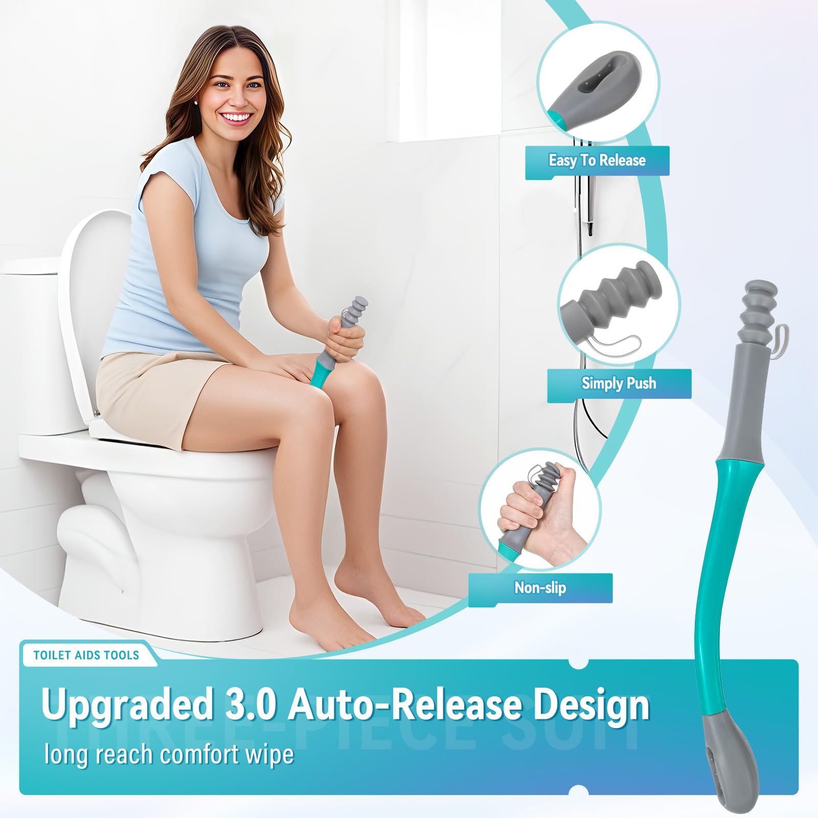 Toilet Aids Set for Wiping - Long Handle Butt Wiper for People Overweight, Elderly and Disabled, Bottom Buddy Wiping Aid for Bathroom ( 4PCS Personal Hygiene Kit )