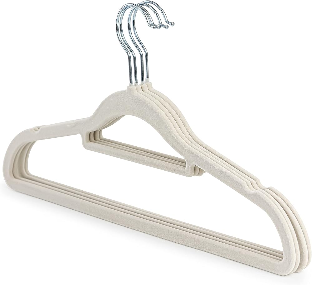 LIVEL 20 Non Slip Velvet Hangers Heavy Duty Black Felt 360 Degree Swivel Ivory