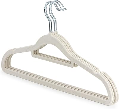 LIVEL 20 Non Slip Velvet Hangers Heavy Duty Black Felt 360 Degree Swivel Ivory