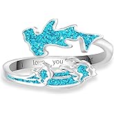 UYBNRK Sea Turtle Starfish/Hammerhead Shark/Orca Killer Whale/Octopus Moonstone/Mermaid Moonstone Open Ring for Women Sterling Silver Adjustable Rings Ocean Rings for Birthday Party Gifts