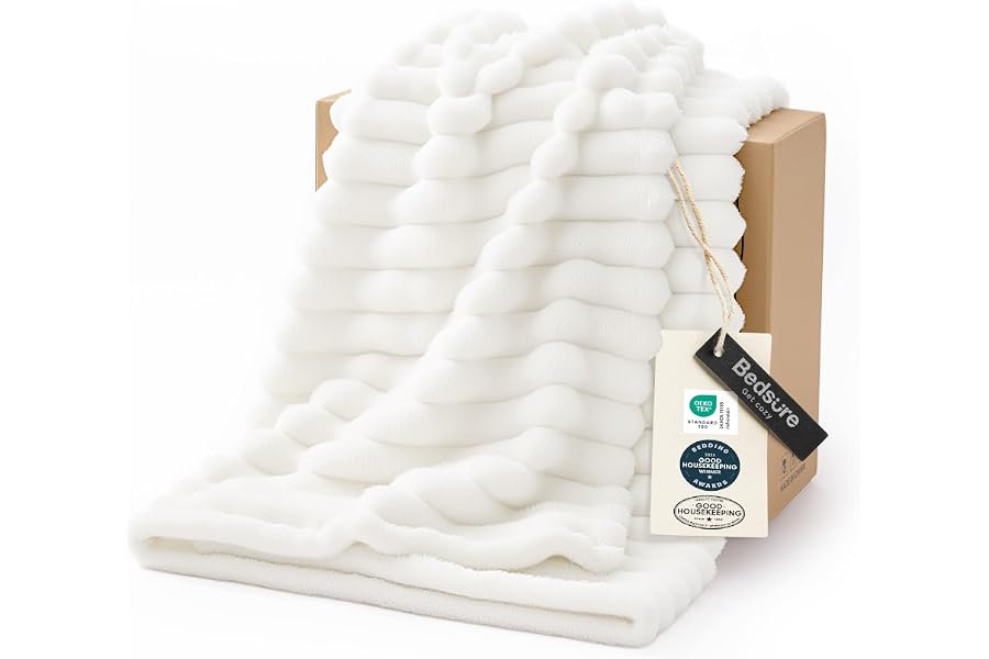Bedsure GentleSoft White Throw Blanket for Couch - Halloween Decorations for Fall Home Living Room Decor, Cozy Fleece Blanket, Christmas Birthday Gifts for Women Mom Her Girls, Off White, 50x60 in