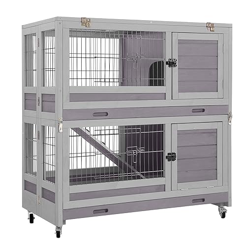 Large Rabbit Hutch Indoor and Outdoor Folding Bunny Cage on Wheels ...