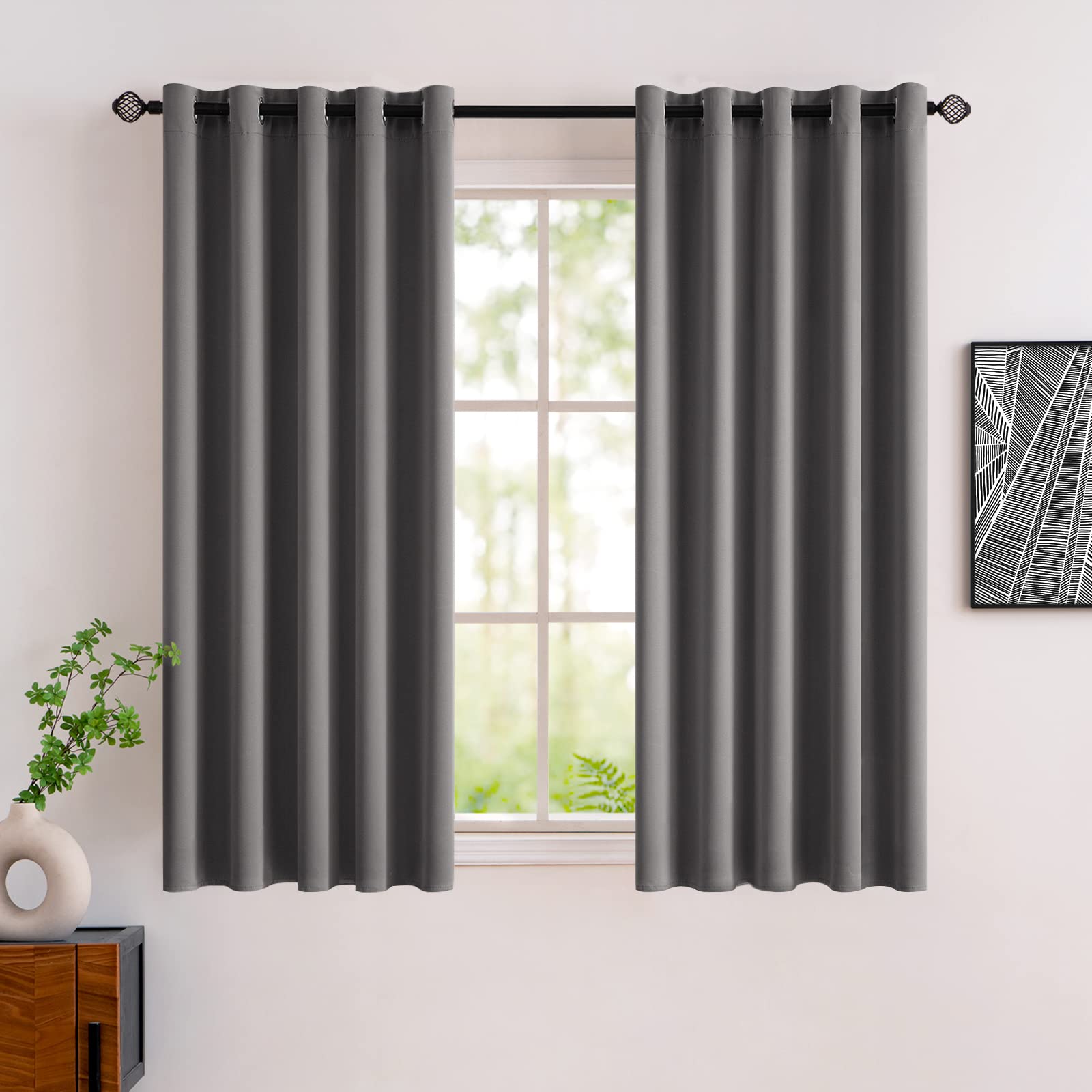 MIULEE Grey Blackout Curtains for Living Room 2 Panel Set, Premium Eyelet Curtains for Bedroom, Thermal Insulated Window Curtain Drapes, Black Out Curtain 54 Drop, Each Panel 66 x 54 Inches — image 1