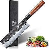 FAMCÜTE 7 Inch Japanese Nakiri Knife, High Carbon Stainless Steel Kitchen Chopping Knife, Hand Forged of 5 Layers Professional Japanese Chef Knife, Comfortable Grip Rosewood Handle Vegetable knife