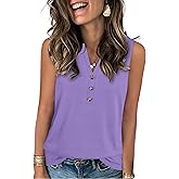 XMTOPYE Womens Summer Tank Top V Neck Sleeveless Tops Button Shirts Loose Fit Basic Clothes
