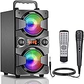 Bluetooth Speaker, Portable Wireless Speakers with Microphone, 60W Peak Loud Stereo Rich Bass, Lights, Remote, FM Radio, EQ, Double Subwoofer Sound System, Speaker for Home Outdoor Party Gifts(1MIC)