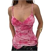 Milumia Women's Y2K Floral Cami Tank Top Spaghetti Strap Sheer Mesh V Neck Summer Going Out Tops