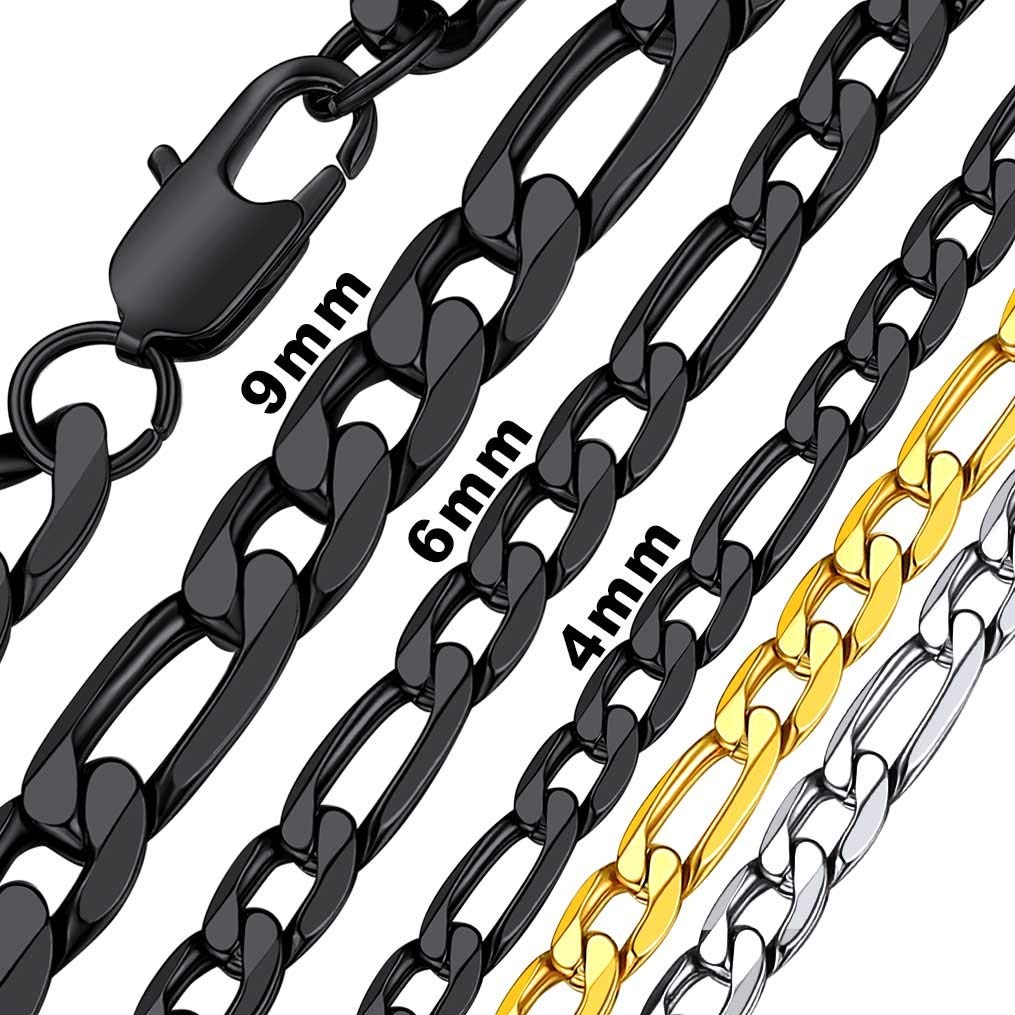 bandmax 316L Stainless Steel Men Figaro Curb Chain Necklace 22Inch Length,4MM Width 3:1 Unisex Durable Metal Punk Miami Long Link Chain Necklace Jewelry for Men Women Black Plated