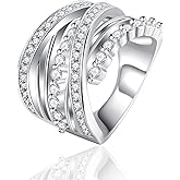 ENDLESSNESS & ETERNITY Criss-Crossed CZ Cubic Zirconia Intertwined 14K White Gold Plated Wedding Band Ring Full Eternity Engagement Bridal Ring