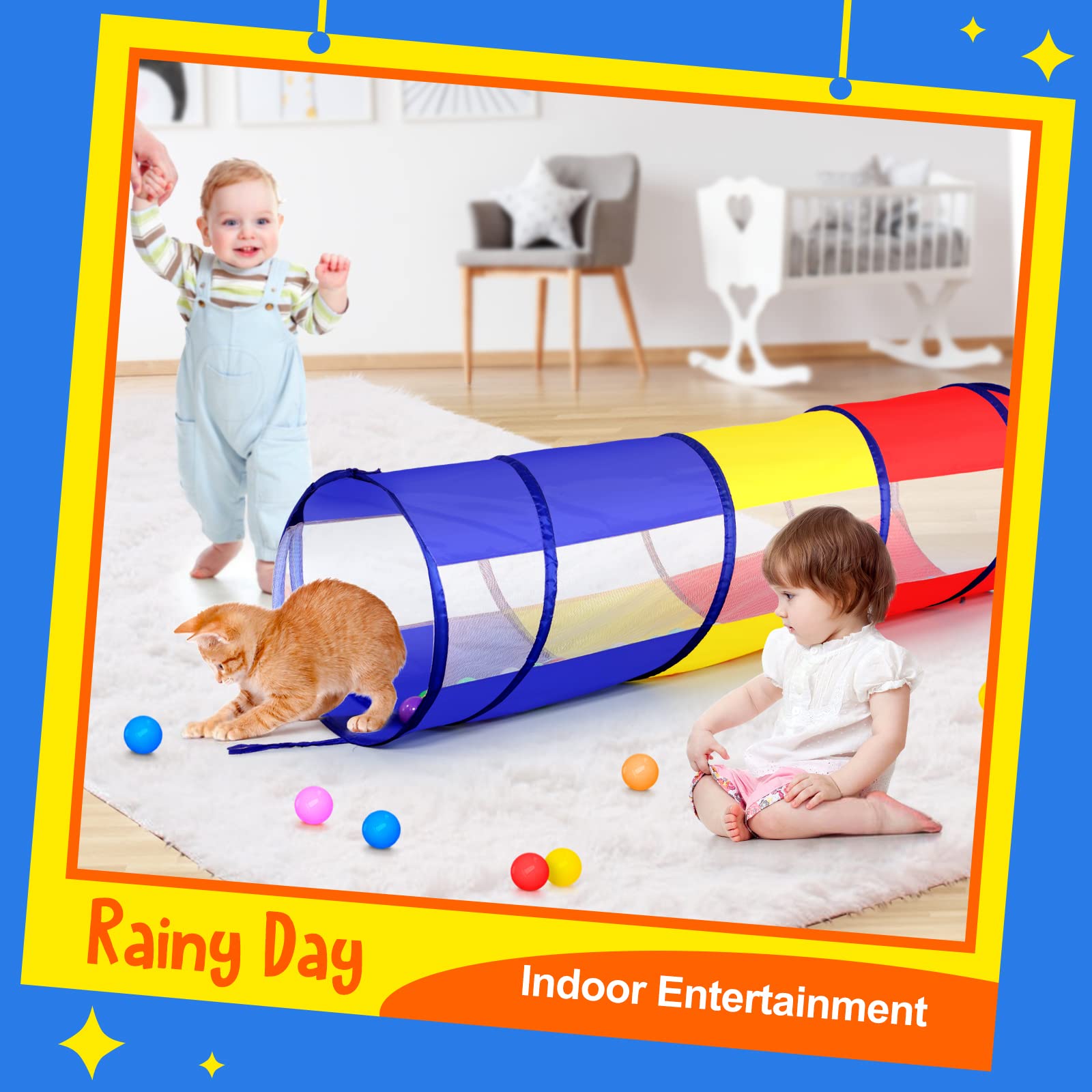 Kids Play Tunnel for Toddlers, Pop Up Crawl Through Tunnel Play Tent for Baby Infant Children or Dog with 2 Mesh Sides, Kids Tunnel Toys or Gift Indoor & Outdoor (Colorful Crawling Tunnel)