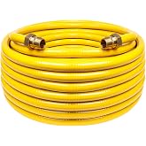Grehitk 100ft 3/4'' Flexible Gas Line, CSST Corrugated Stainless Steel Tubing Pipe Kit, Natural Gas Line Propane Pipe Conversion Kit Grill Hose with 2 Male Adapter Fittings (100ft 3/4'')
