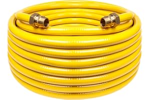 Grehitk 33ft 1/2'' Flexible Gas Line, CSST Corrugated Stainless Steel Tubing Pipe Kit, Natural Gas Line Propane Pipe Conversion Kit Grill Hose with 2 Male Adapter Fittings (33ft 1/2'')
