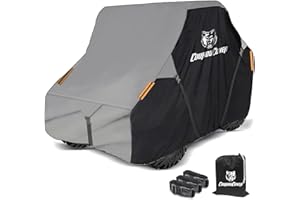 CoukouCover UTV Cover, Heavy Duty 420D Waterproof Side by Side Cover Accessories, 4-6 Seater All Weather Outdoor Protective Cover for 162" Polaris RZR Ranger Honda Yamaha Can-Am Kawasaki (Black& Grey)