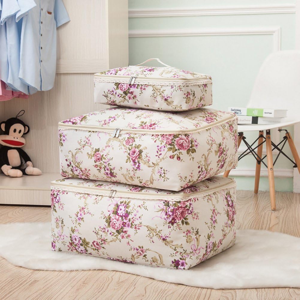 Kapool 3 packs Cotton Linen Storage Bags for Clothes Quilts