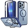 ESR Magnetic for iPhone 13 Pro Max Case, Full-Body Military-Grade Drop Proof Magsafe Phone Case for iPhone 13 Pro Max with Built-in 9H+ Tempered Glass Screen Protector and Stand, Clear Dark Blue