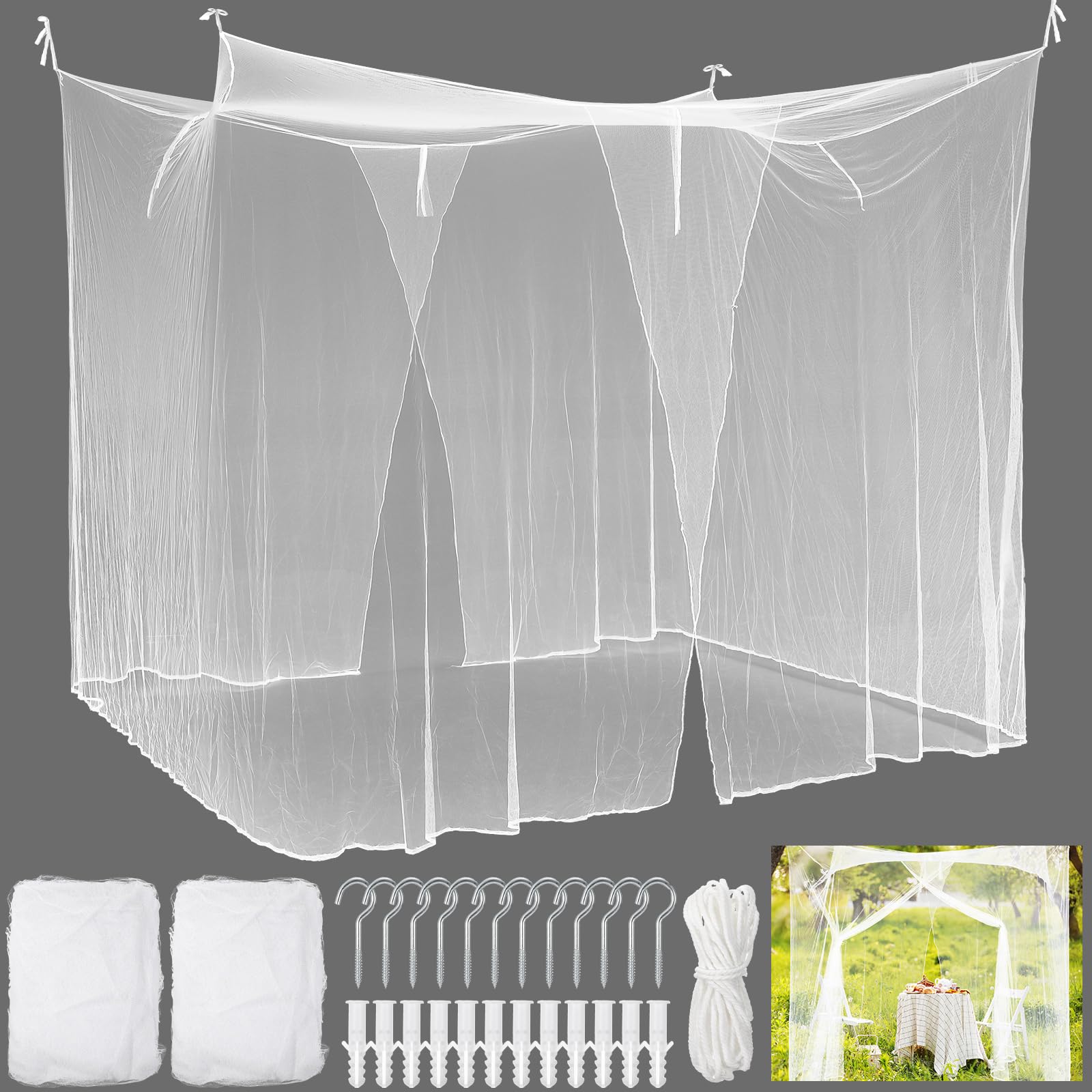 Photo 1 of Tranqun 2 Pcs Mosquito Netting for Patio, Ultra Large Mosquito Net for Bed with 2 Side Openings 16 Hanging Loops for Camping Home Outdoor Travel Dormitory Decor(White,75 x 59 x 67 Inch)