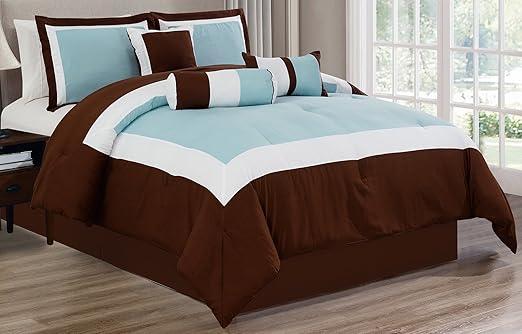 Amazon Com Grand Linen 7 Piece Oversize Light Blue White Brown