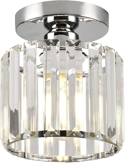 ZYDTRIP Small Crystal Ceiling Light Silver Modern LED Fixture 5.9x5.9 in