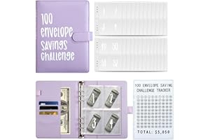 SHAWGGE 100 Envelopes Money Saving Challenge Binder, Budget Binder Savings Challenges Book with Cash Envelopes, A5 Budget Planner Book to Save $5,050