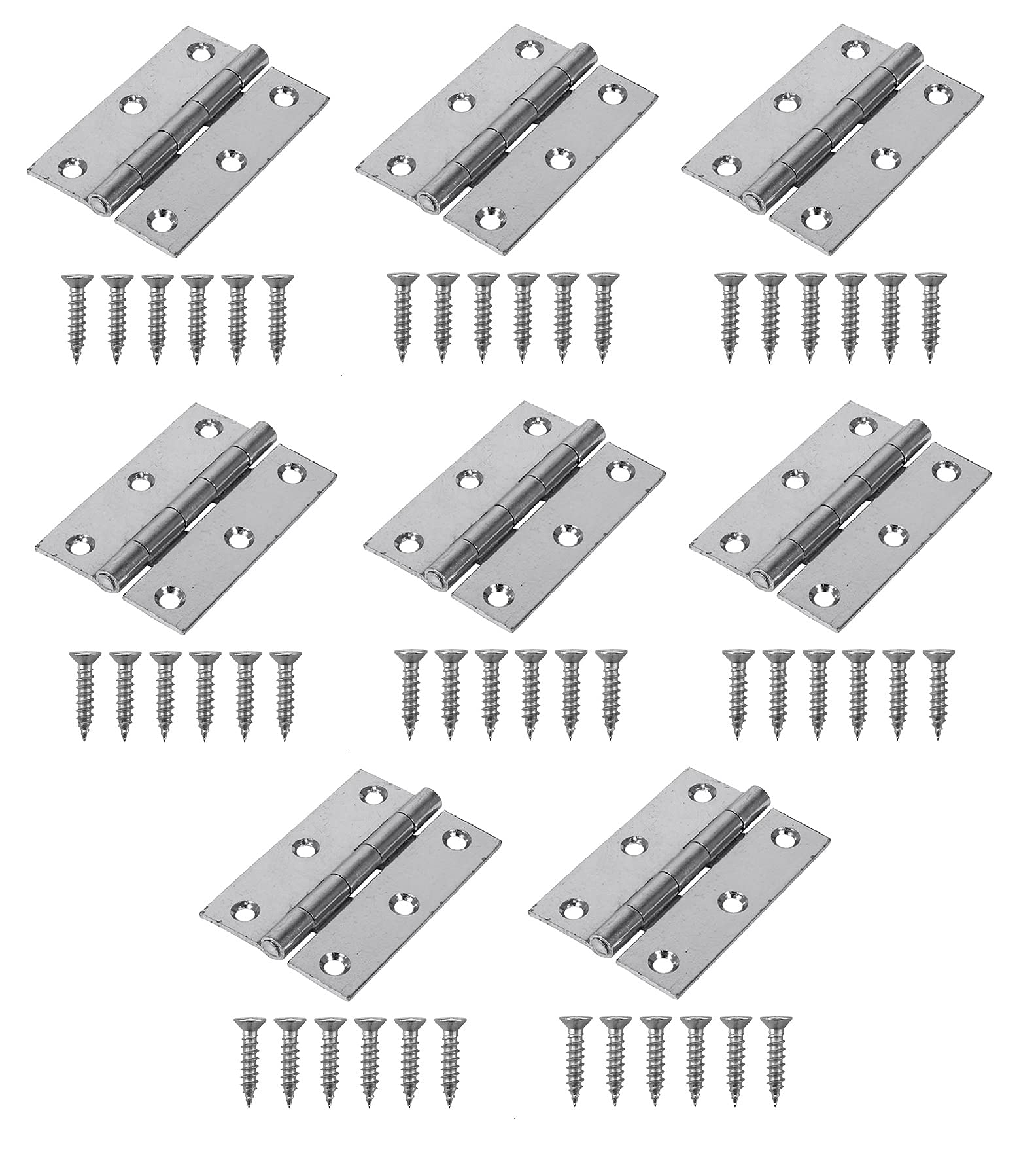 TERF® 8 Pcs Zinc Plated Steel Butt Hinges 65mm Door Butt Hinges Folding 65mm [2.5 inch] Silver For Home Furniture Bathroom Cabinet Window Internal Doors Including Fixing Screw