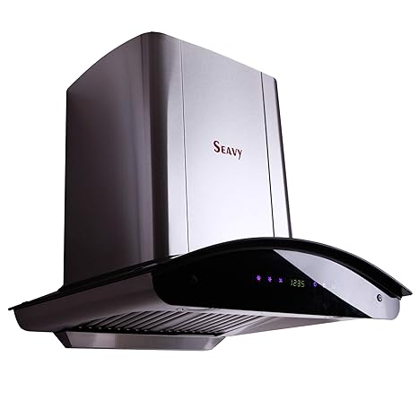 Seavy 60 cm 1200 m3/hr Auto Clean Chimney (Zeroun SS 60, 2 Baffle Filters, Touch Control, Steel/Grey)