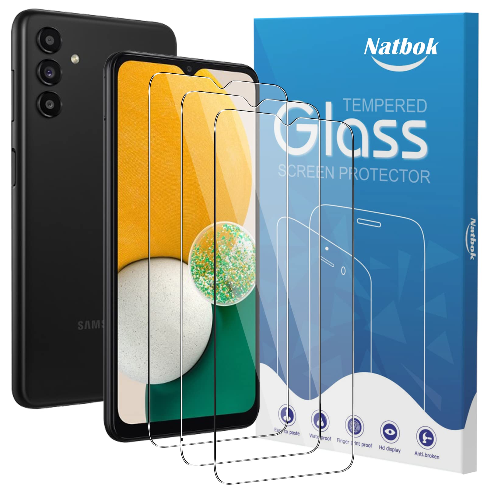 Natbok 2 Pack Compatible with Samsung Galaxy A13 Screen Protector,Full Coverage 9H Tempered Glass Film,HD Clear Scratch Resistant,Bubble-Free for Samsung Galaxy A13 Screen Protector