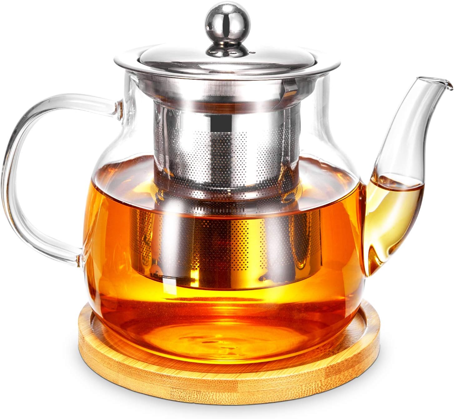 Glass Teapot Kettle with Stainless Steel Infuser for Blooming Tea & Loose Leaf Tea, Stovetop