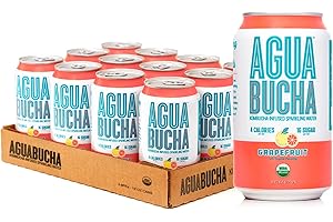 Agua Bucha | Kombucha Infused Sparkling Water | Grapefruit Flavor | Light & Delicious | Rich with Vitamins & Only 4 Calories | USDA Organic | No Artificial Ingredients | High B12 |12 fl Oz (12 pack)