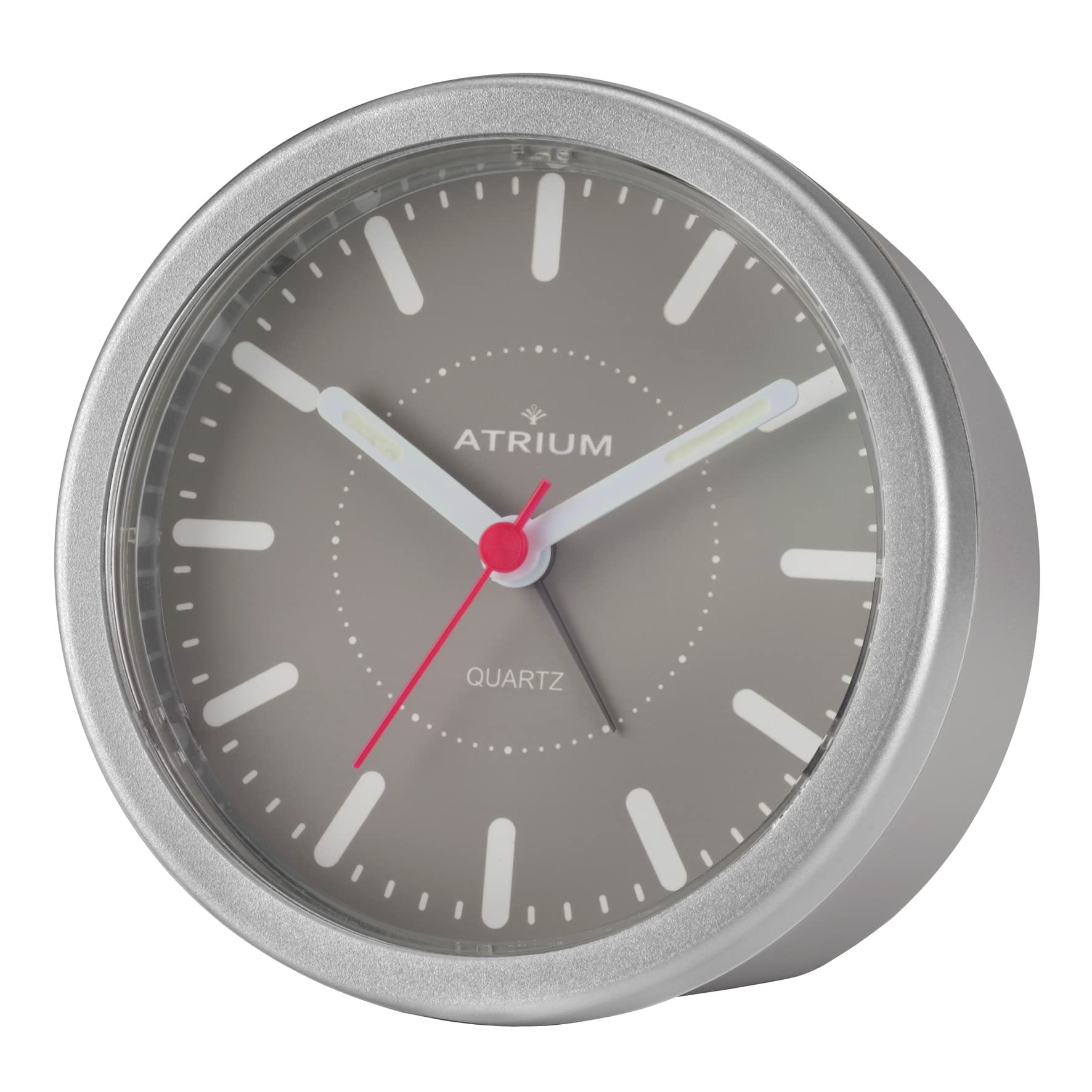 Atrium A261-19 Modern Design Alarm Clock Analogue Quartz without Ticking with Light and Snooze Grey Silver Round