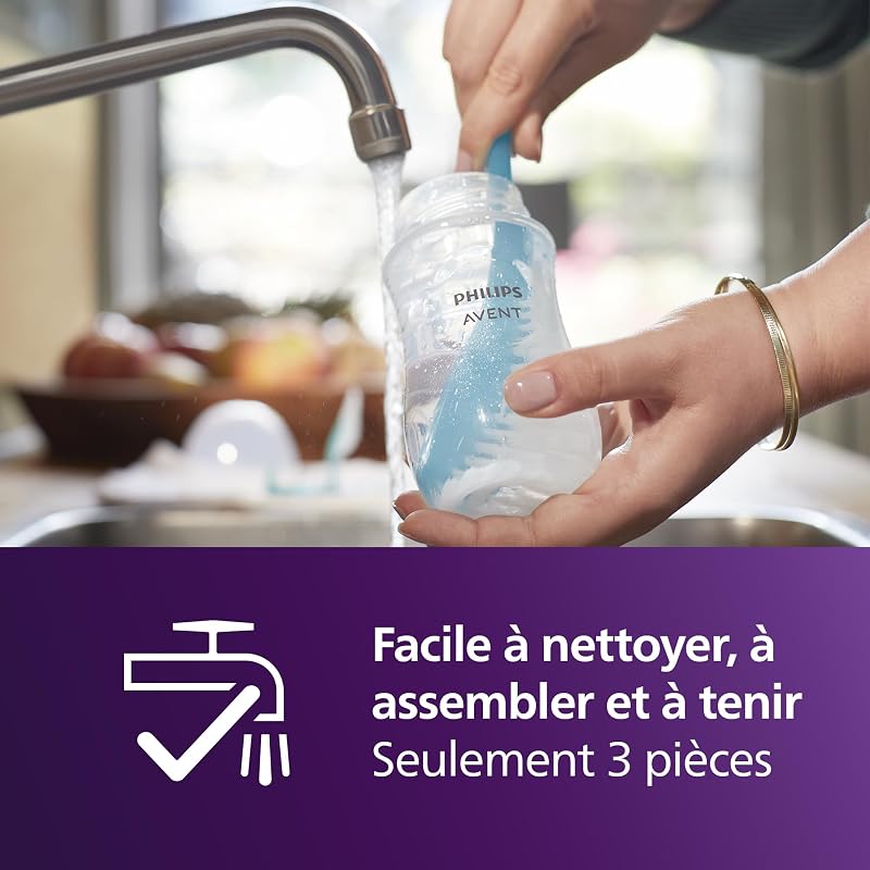 AVENT Kit biberons Natural Response : 2 biberons 260 ml avec tétines T3 (1 mois et plus), 4 sucettes Ultra Air, motif animaux aquatiques (modèle SCD837/13)